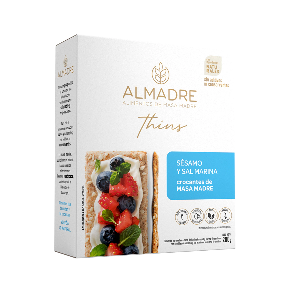 Galletas "almadre" Thins Sesamo Y Sal Marina De Masa Madre 200gr