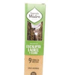 SAHUMERIO «SAGRADA MADRE» LINEA HIERBAS DE EUCALIPTO LAUREL Y CEDRO 9 VARILLAS