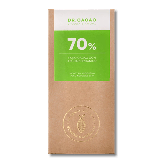 Chocolate "dr. Cacao" 70% Con Azucar Organica X 80grs