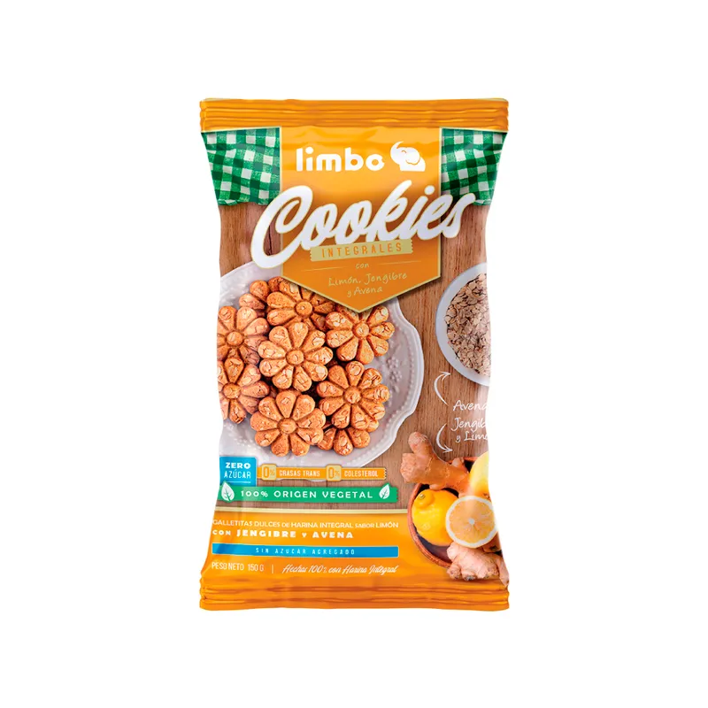 Galletitas "Limbus" Cookies Integrales Limon Jengibre Y Avena X 150grs