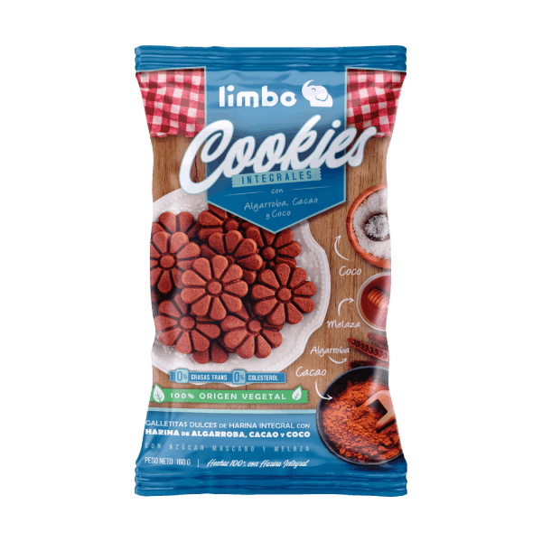 Galletitas "Limbus" Cookies Integrales Algarroba, Cacao Y Coco X 160g
