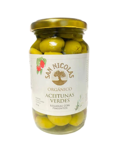 ACEITUNAS VERDES RELLENAS ORGANICAS "SAN NICOLAS" X 250 GR