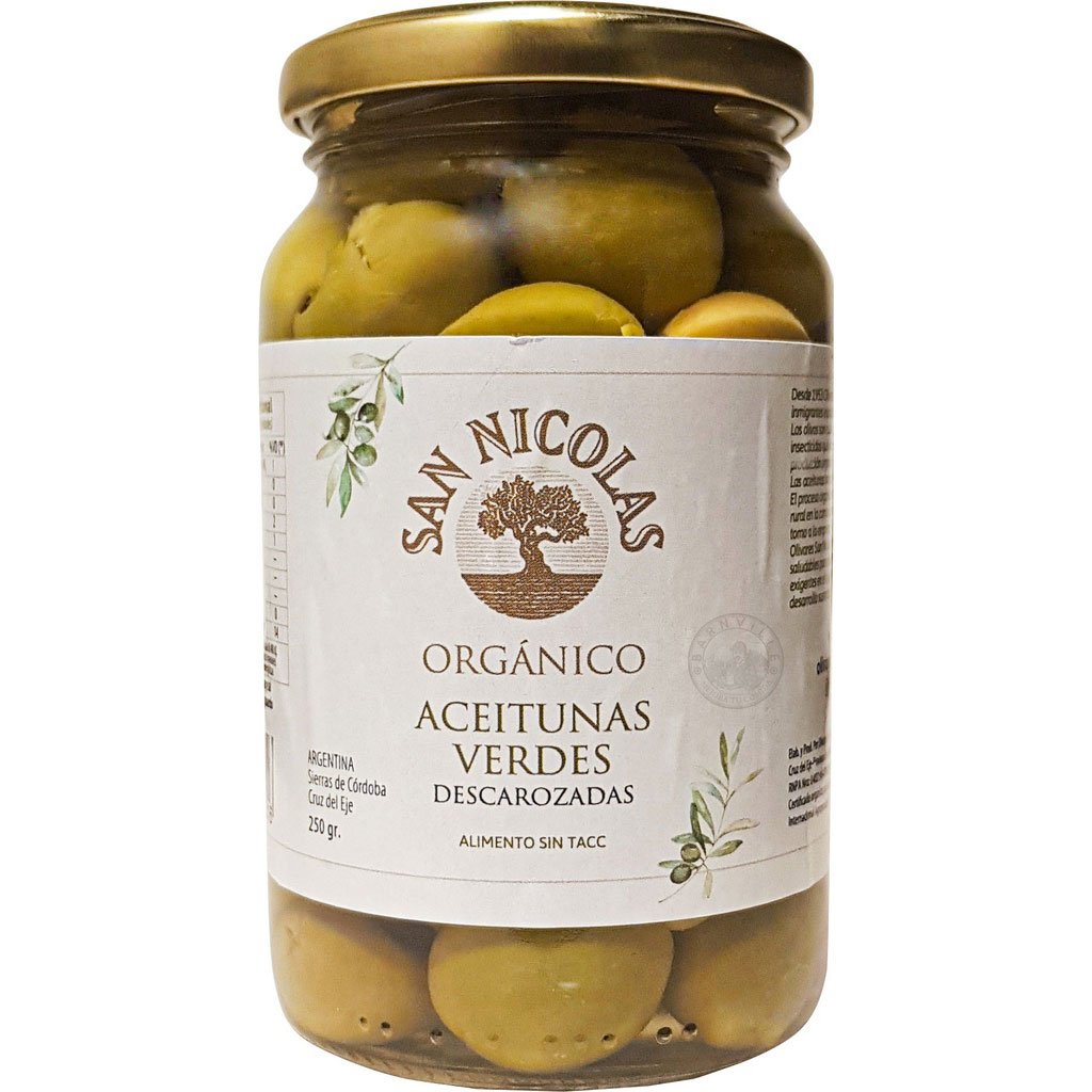 ACEITUNAS VERDES DESCAROZADAS "SAN NICOLAS" ORGANICAS X 250 GR