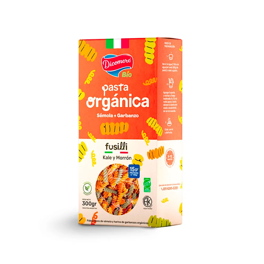 Pasta Organica "dicomere" Fusilli Kale Y Morron. 300 Gr