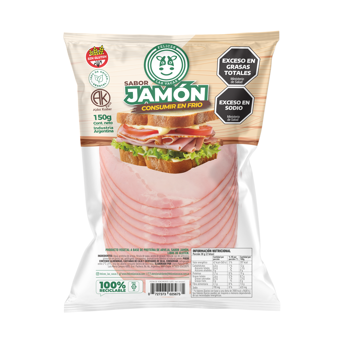 Jamon Vegano "felices Las Vacas" X 150 Gr