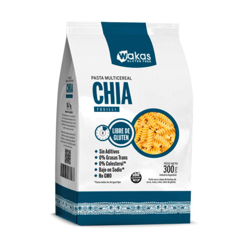 Pasta Fusilli  "wakas"  Multicereal Chia 300 Gr