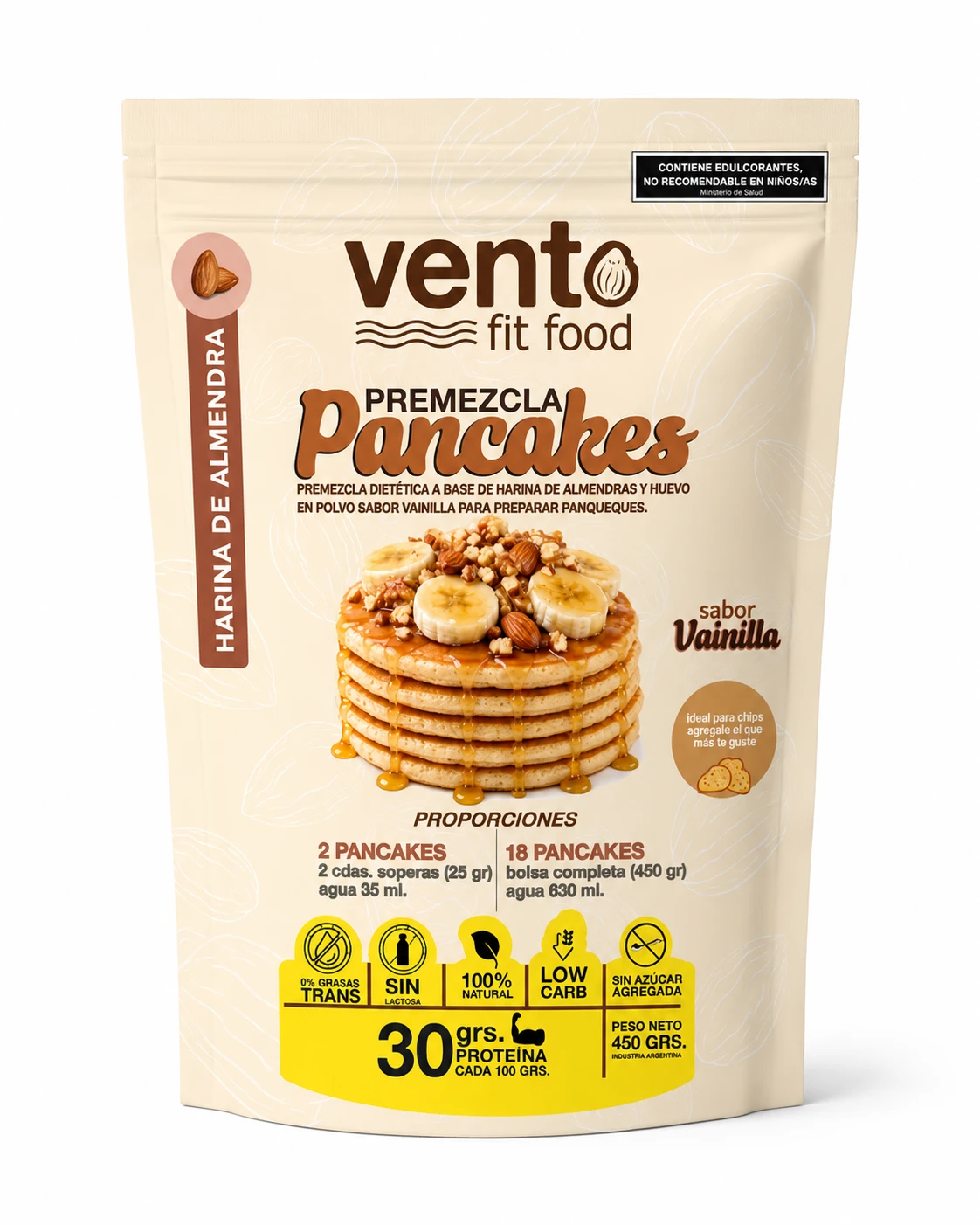 Premezcla Pancakes Keto Proteicos Sabor Vainilla "vento" A Base De Harina De Almendras X 450gr