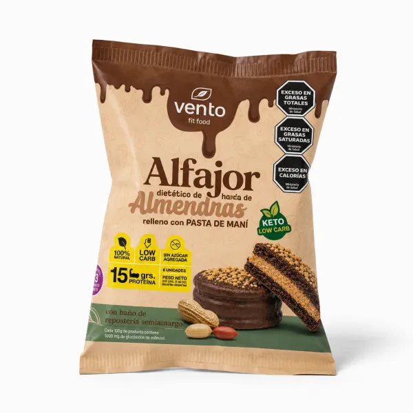 Alfajor ¨vento Fid Food¨ Almendra Relleno Con Pasta De Mani. 53 Gr