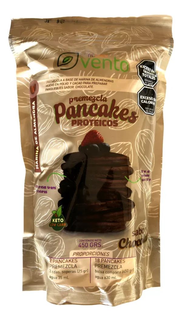 PREMEZCLA PANCAKES SABOR CHOCOLATE "VENTO" A BASE DE HARINA DE AVENA X 450GR