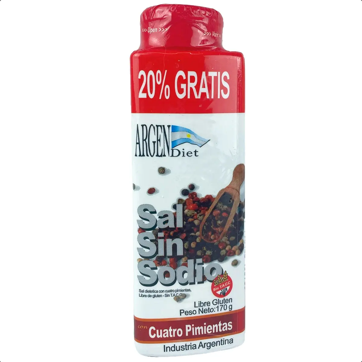 SAL SIN SODIO "ARGENDIET" SABOR CUATRO PIMIENTAS X 170 GR