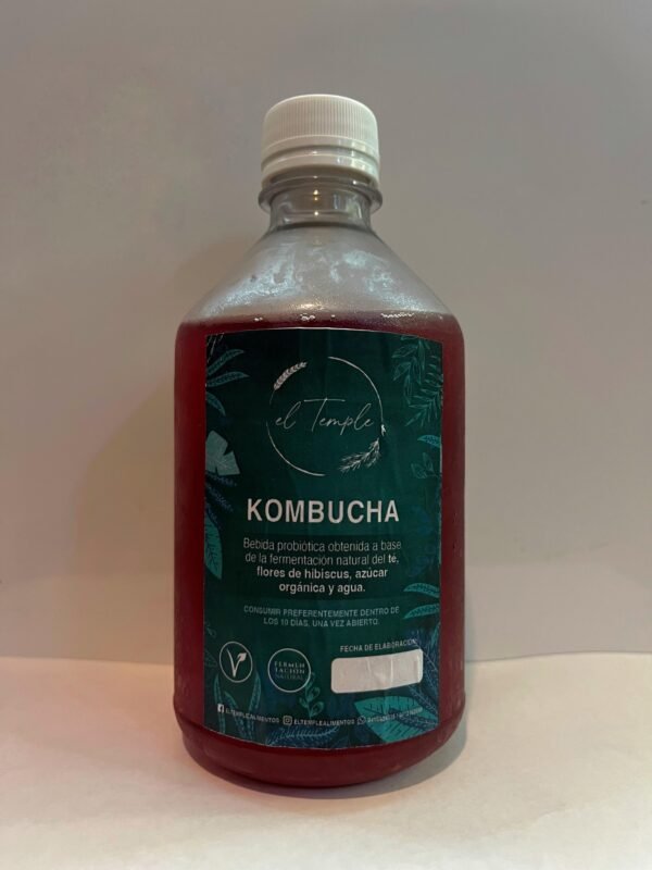 KOMBUCHA "EL TEMPLE" TE, FLORES DE HIBISCUS, AZUCAR ORG Y AGUA X 500 ML