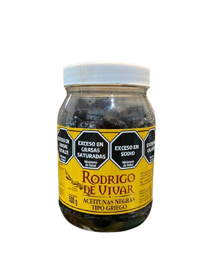 ACEITUNAS NEGRAS "RODRIGO DE VIVAR" TIPO GRIEGO X 500 GR