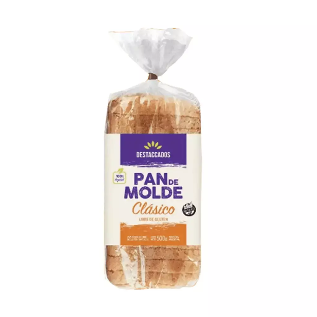 Pan De Molde "Destaccados" clasico Libre De Gluten 500 Gr