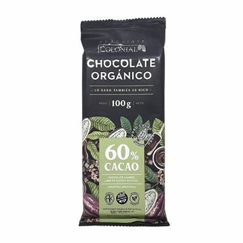 Chocolate Organico ¨colonial¨ 60 % Cacao 100 Gr