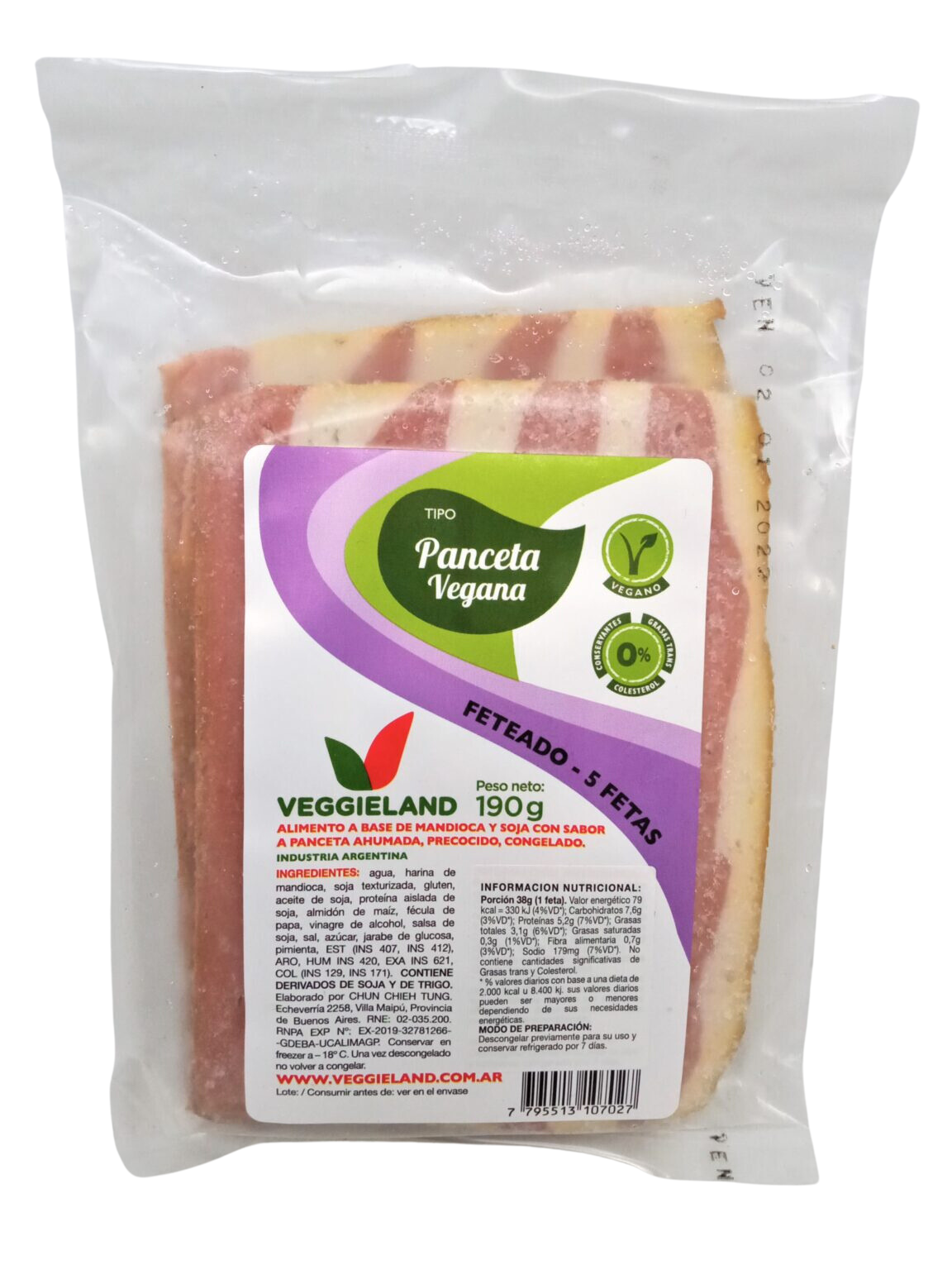 Panceta Vegana "veggieland" Feteada X 190 Gr
