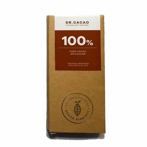 Chocolate "dr Cacao" Al 100 % Sin Azucar Agregada X 75 Gr