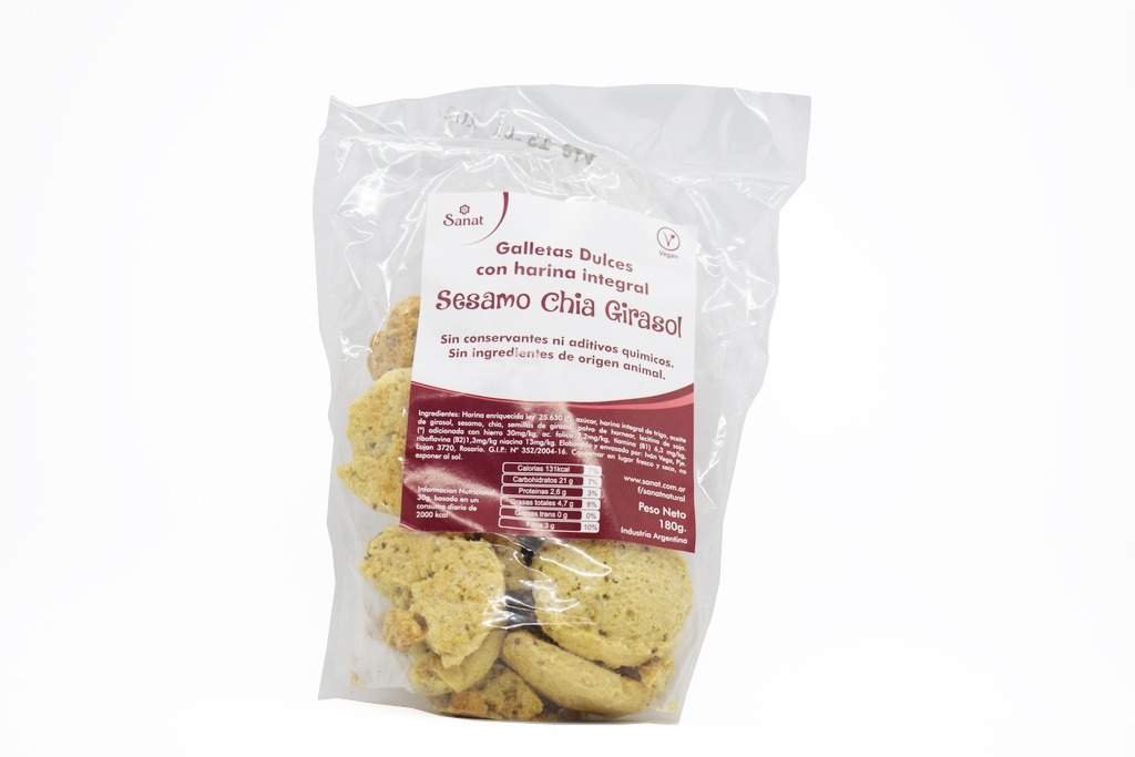 Galletas Dulces Con Harina Integral  Sesamo Chia Girasol "sanat" Veganas 180 Gr
