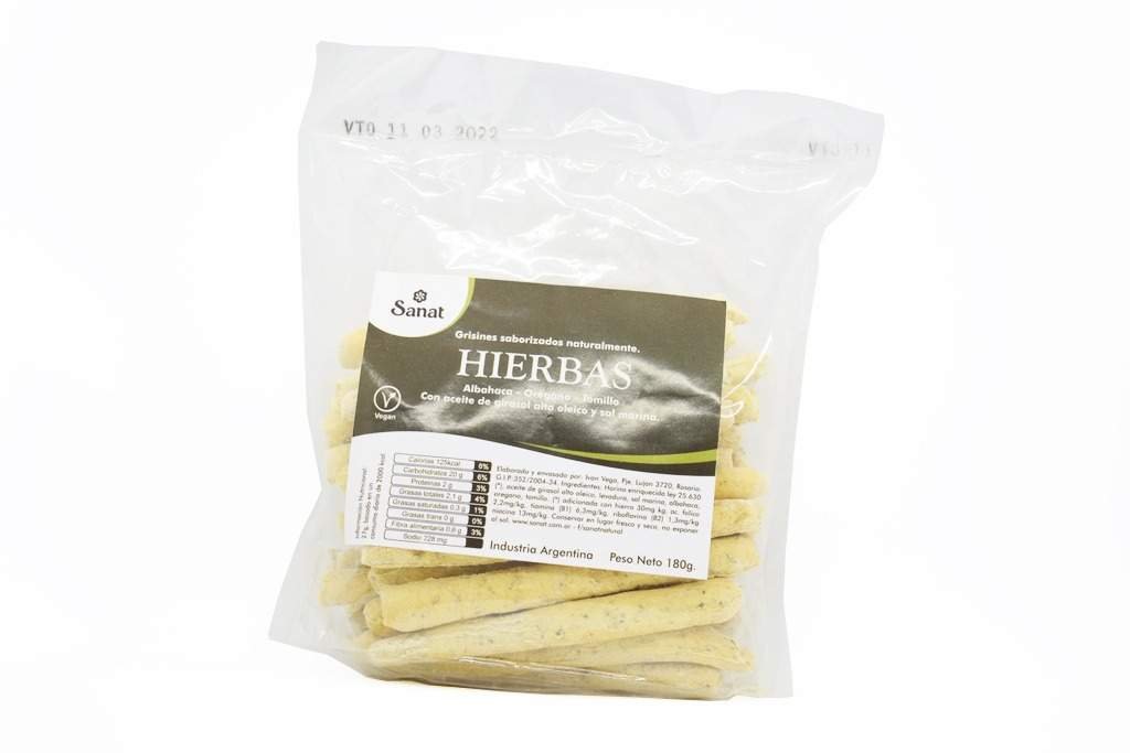 Grisines De Hierbas Albahaca Oregano Tomillo "sanat" Veganos 180gr