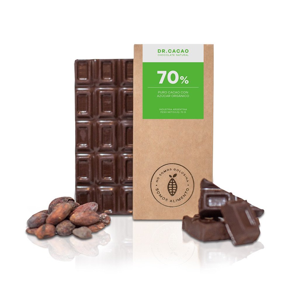 Chocolate "dr. Cacao" 70% Con Azucar Organica X 80grs