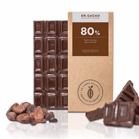 Chocolate "dr. Cacao" 80% Sin Azucar Agregada X 80grs