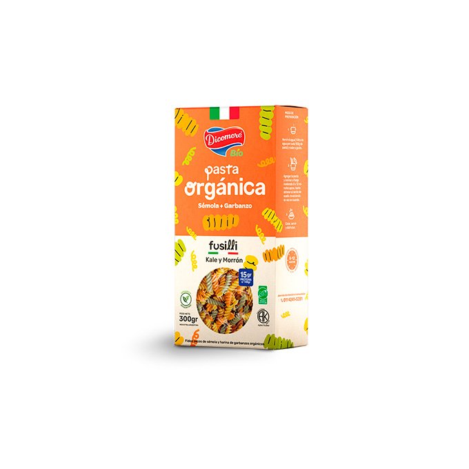 Pasta Organica "dicomere" Fusilli Kale Y Morron. 300 Gr