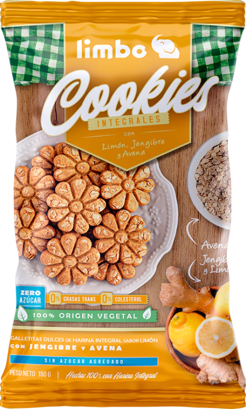 Galletitas "Limbus" Cookies Integrales Limon Jengibre Y Avena X 150grs