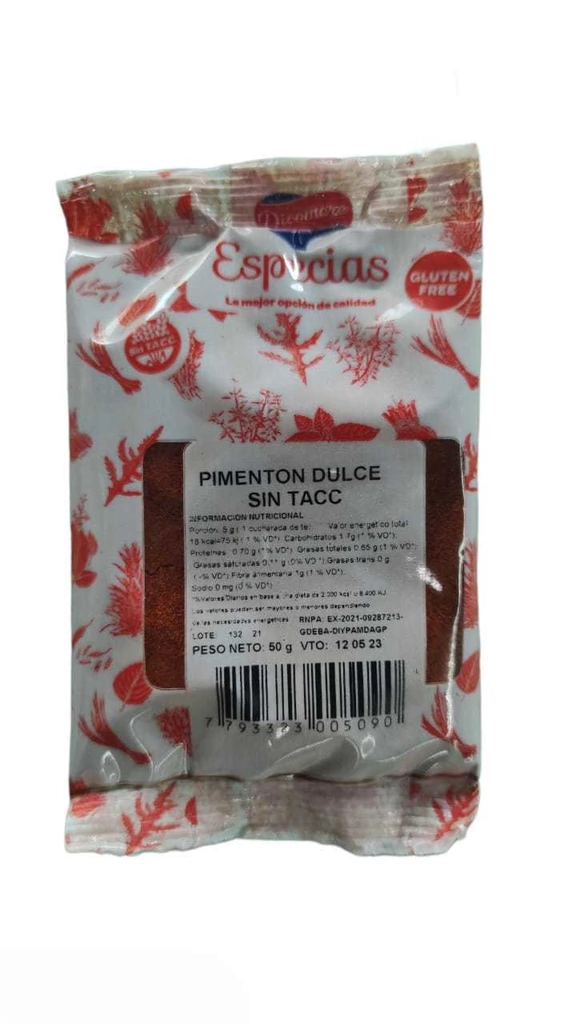 PIMENTON DULCE "DICOMERE" LIBRE DE GLUTEN X 50 GR
