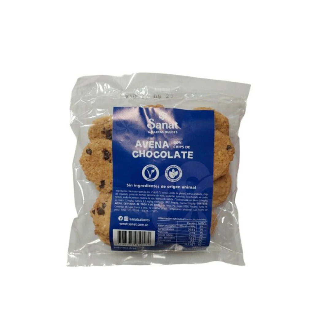 Galletitas Dulces "sanat" Avena Con Chips De Chocolate X 180 Gr