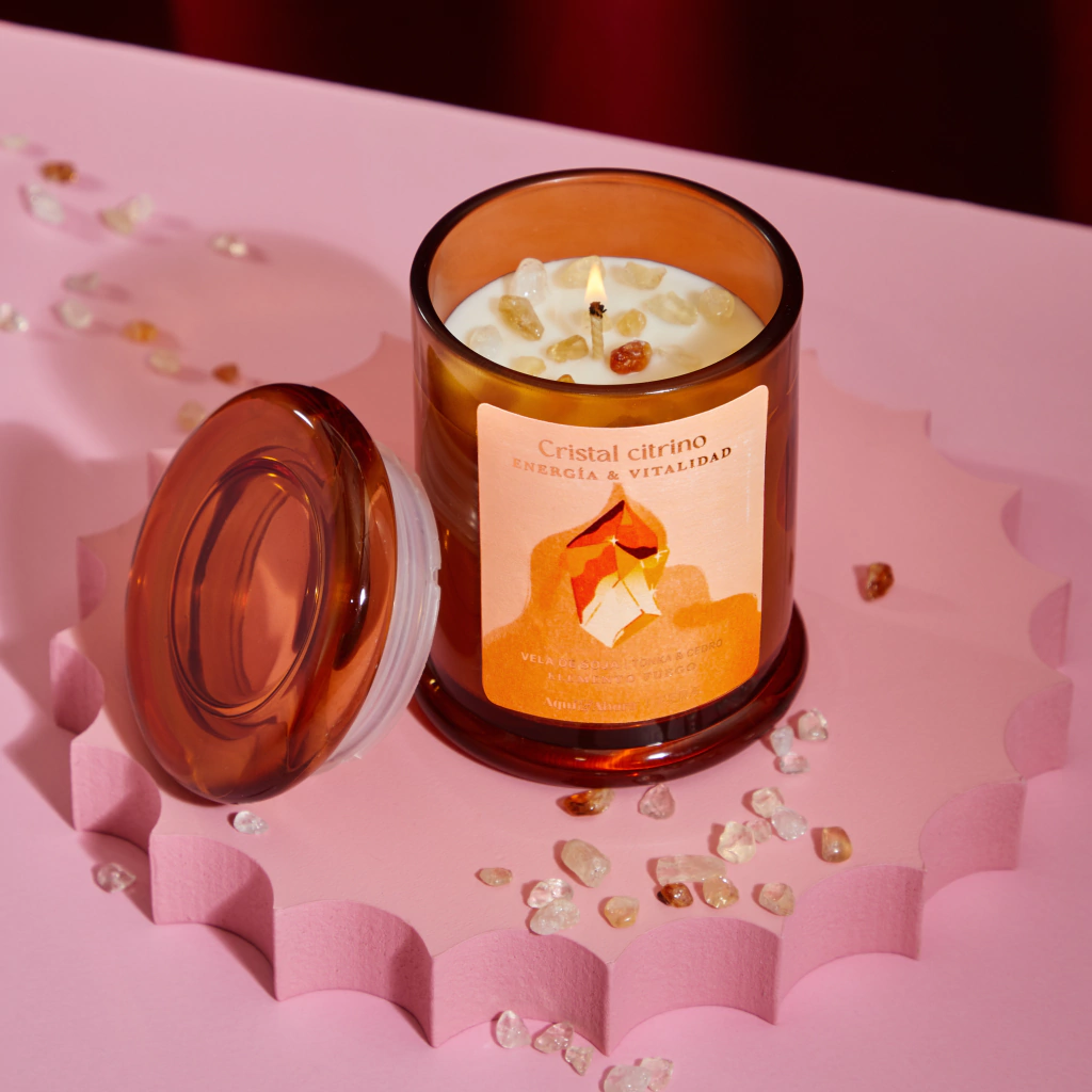 Vela Cristal Citrino ¨fera¨ Energia Vitalidad . Tonka Y Cedro
