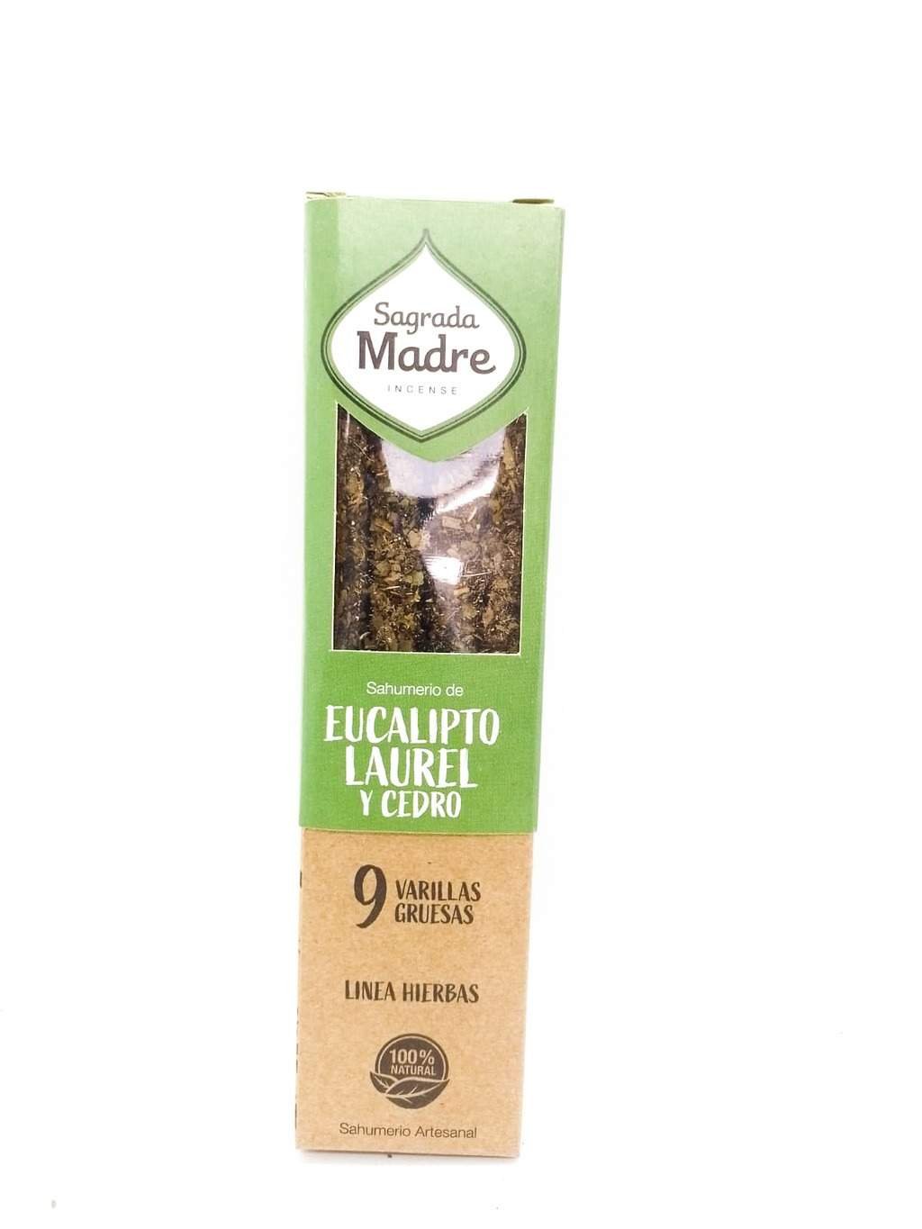 Sahumerio "sagrada Madre" Linea Hierbas De Eucalipto Laurel Y Cedro 9 Varillas