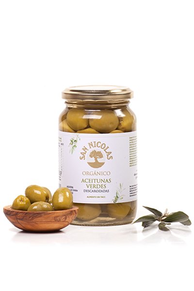 ACEITUNAS VERDS DESCAROZADAS "SAN NICOLAS" ORGANICAS X 250 GR