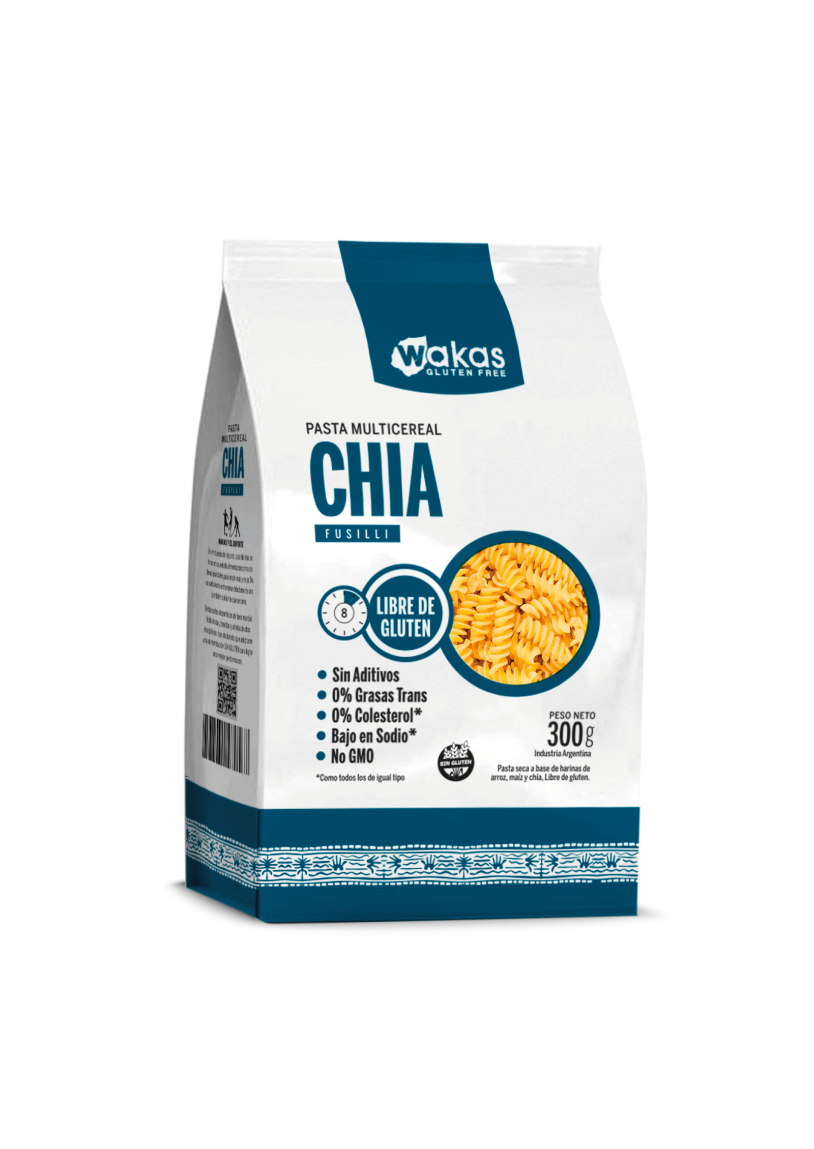 Pasta Fusilli  "wakas"  Multicereal Chia 300 Gr