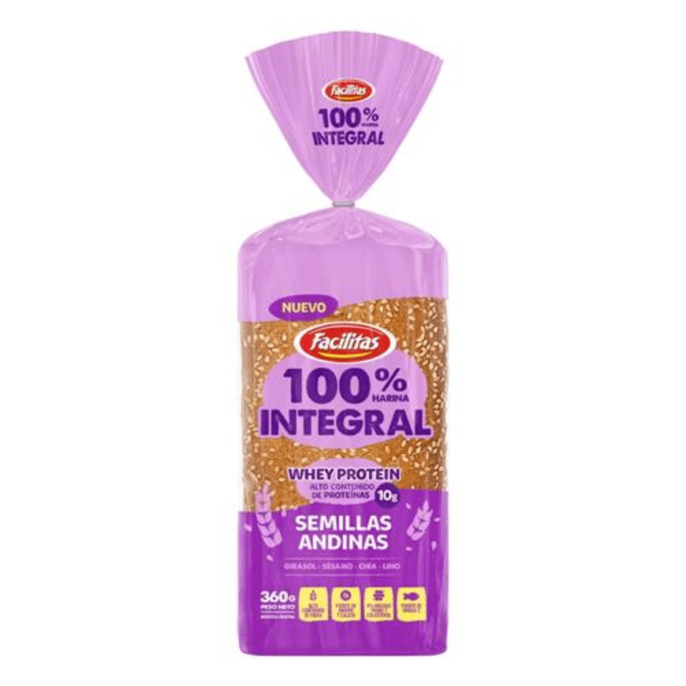PAN DE MOLDE "FACILITAS" 100% INTEGRAL WHEY PROTEIN CON SEMILLAS ANDINAS X 360 GR
