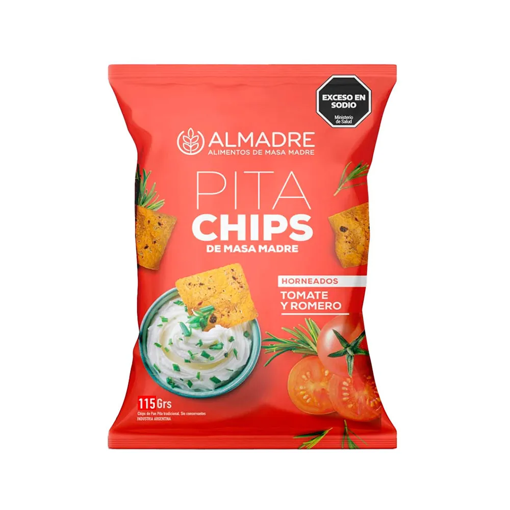 PITA CHIPS "ALMADRE" TOMATE Y ROMERO X 115 GR