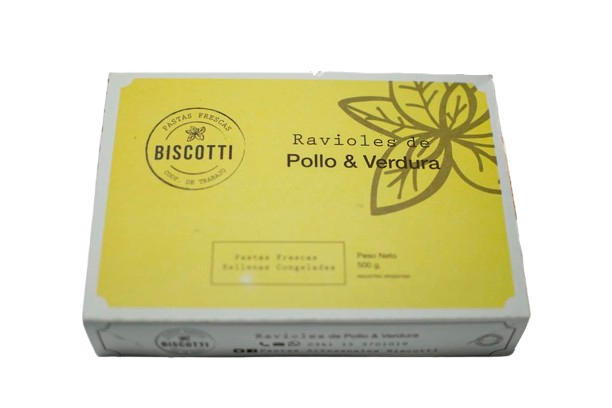 Ravioles "Biscotti" de Pollo y Verdura x 500 gr