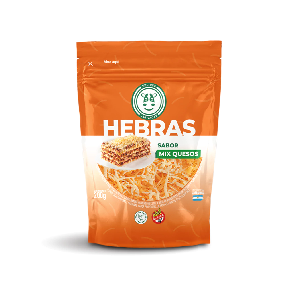 QUESO EN HEBRAS "FELICES LAS VACAS" SABOR MIX QUESOS VEGANO X 200GR