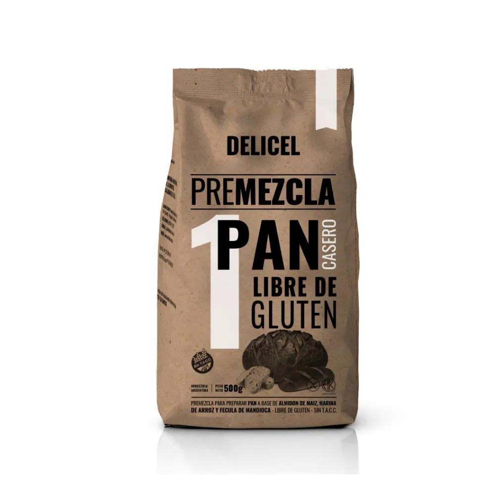 PREMEZCLA PAN CASERO SIN GLUTEN "DELICEL" X 500 GR