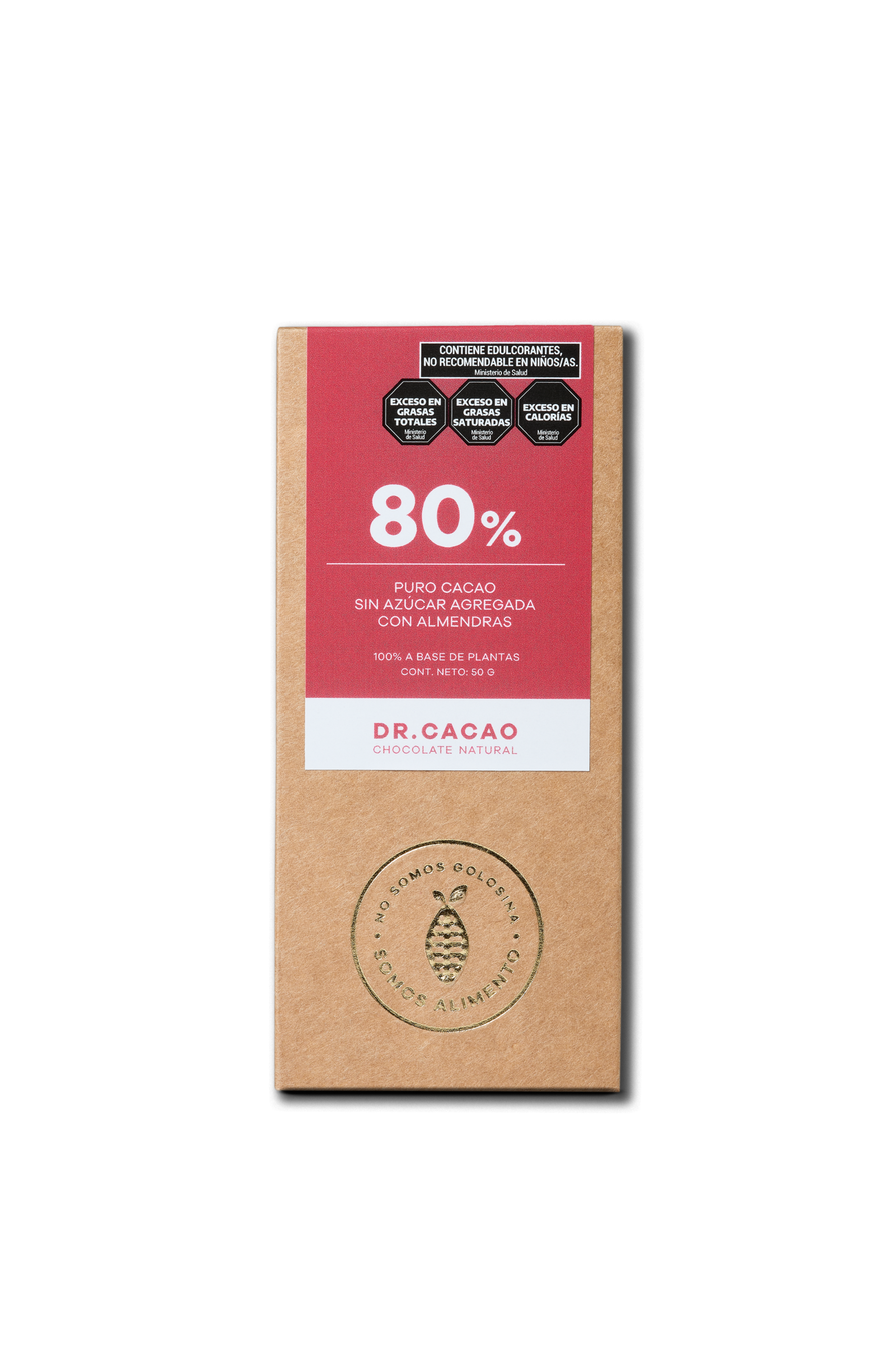 CHOCOLATE 80% "DR CACAO" SIN AZUCAR AGREGADA CON ALMENDRAS X 50GR