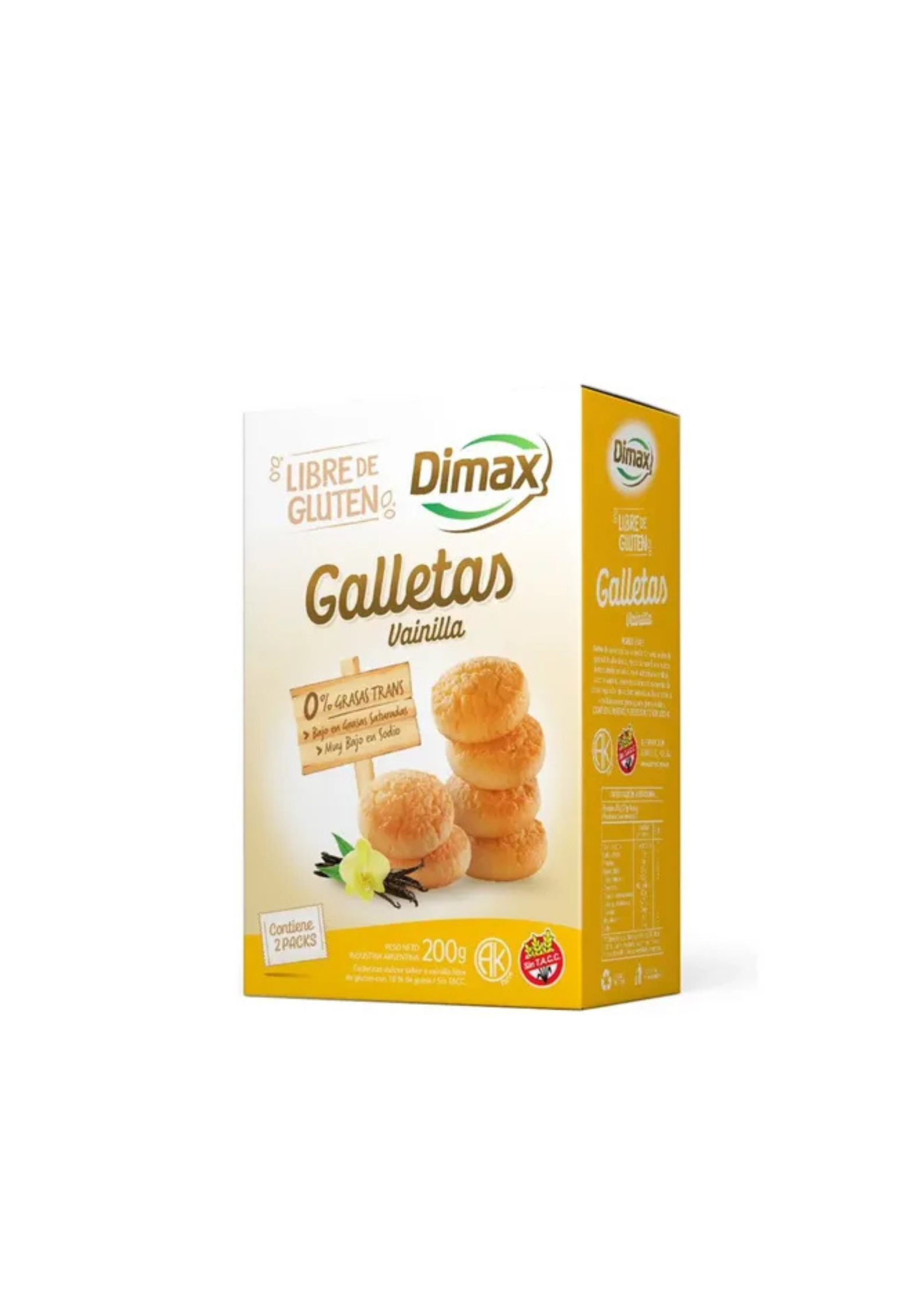 GALLETAS DE VAINILLA "DIMAX" SIN GLUTEN CAJA X 200 GR