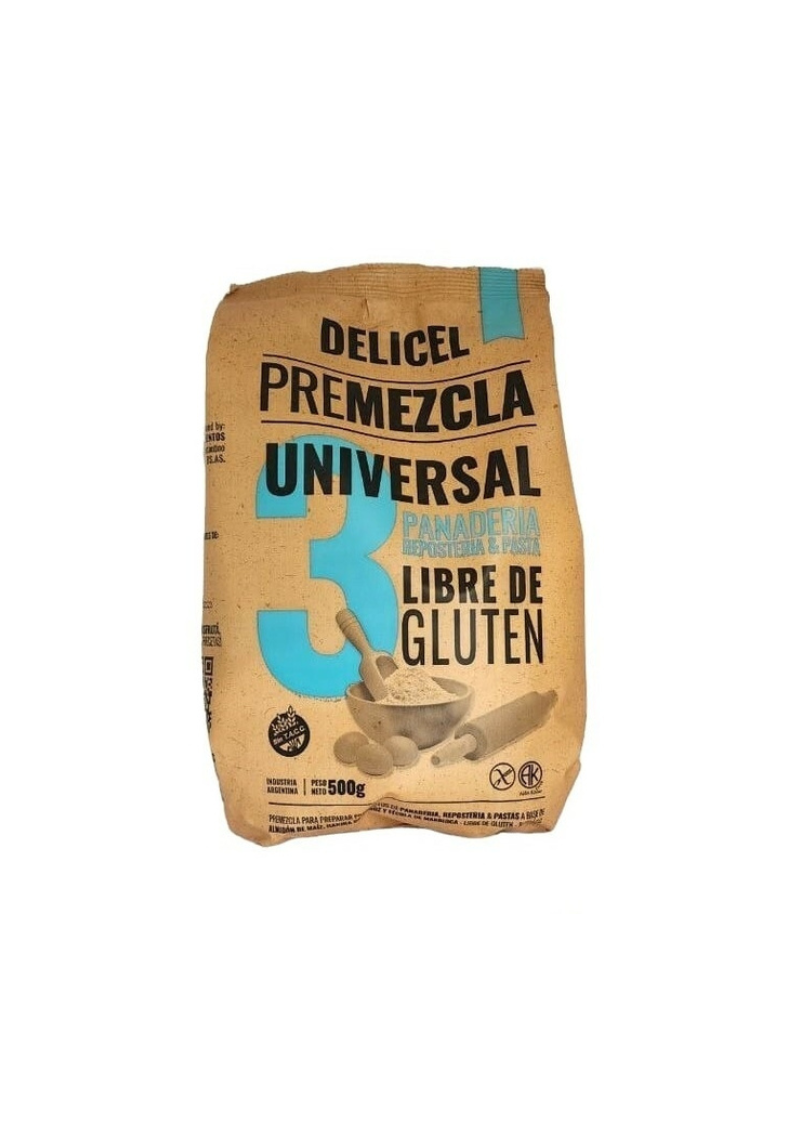 PREMEZCLA UNIVERSAL SIN GLUTEN "DELICEL" PANADERIA REPOSTERIA & PASTA X 500 GR
