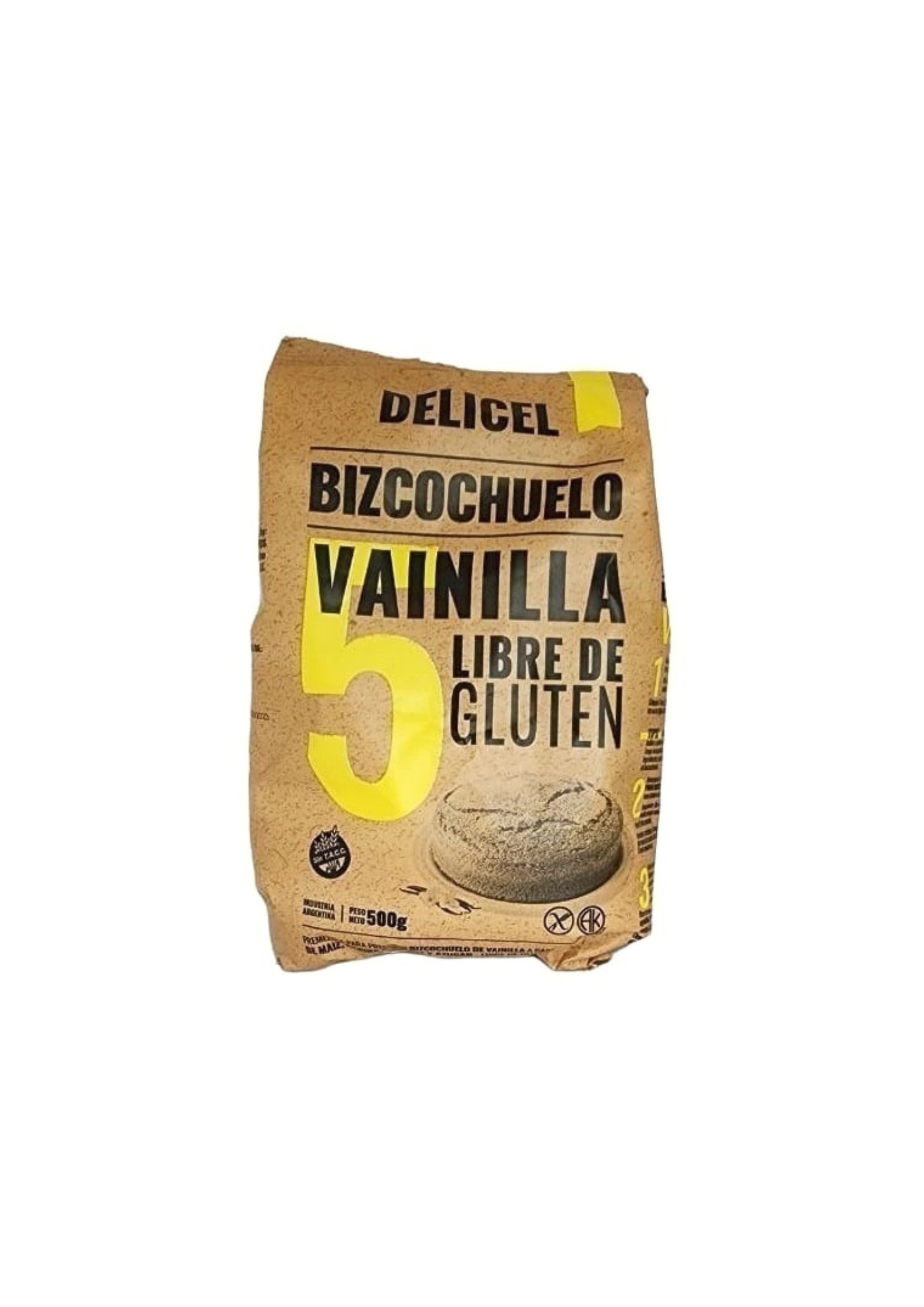 PREMEZCLA BISCOCHUELO VAINILLA SIN GLUTEN "DELICEL" X 500 GR