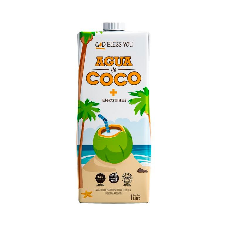 AGUA DE COCO "GOD BLESS YOU" MAS ELECTROLITOS X 1 LT