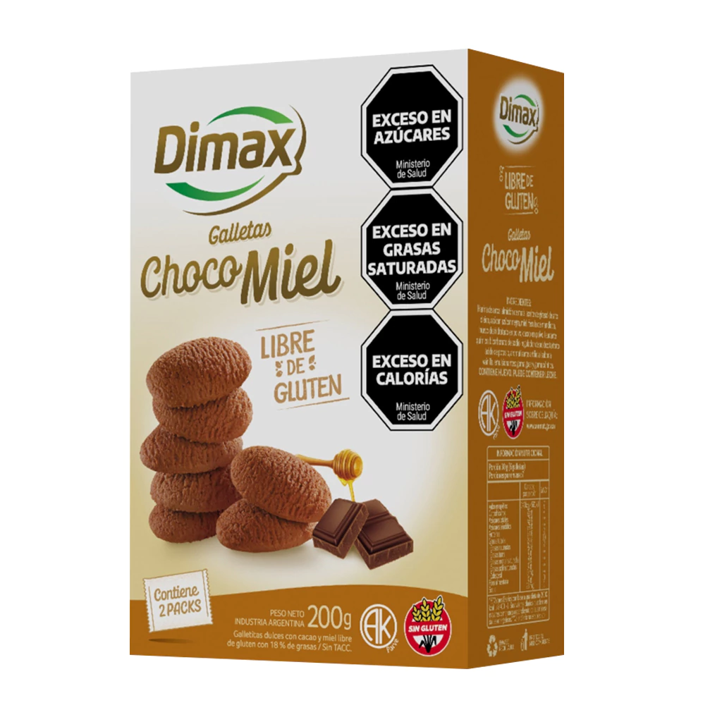 GALLETITAS SABOR CHOCOLATE Y MIEL "DIMAX" SIN GLUTEN X 200 GR