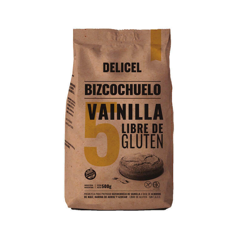 PREMEZCLA BISCOCHUELO VAINILLA SIN GLUTEN "DELICEL" X 500 GR