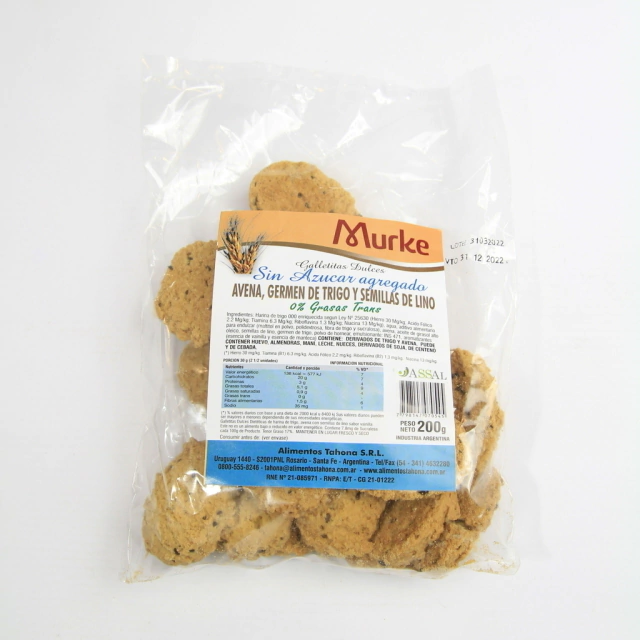 GALLETITAS "MURKE" SIN AZUCAR AGREGADA DE AVENA GERMEN DE TRIGO Y LINO