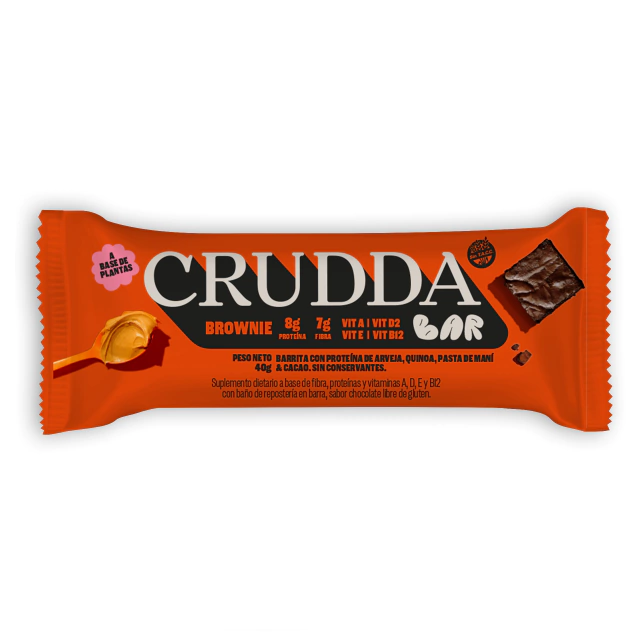 BARRA "CRUDDA" SABOR BROWNIE CON PROTEINA X 40 GR