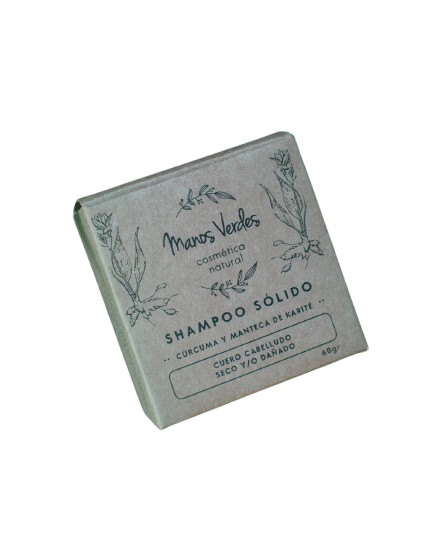 SHAMPOO SOLIDO "MANOS VERDES" CURCUMA Y KARITE PARA CUERO CABELLUDO SECO X 60 GR