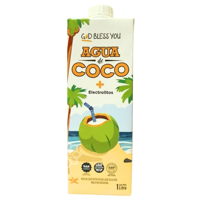 AGUA DE COCO "GOD BLESS YOU" MAS ELECTROLITOS X 1 LT