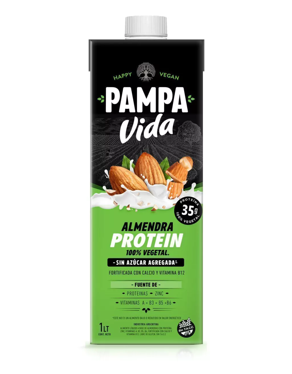 LECHE DE ALMENDRA PROTEICA "PAMPA VIDA" S/AZUCAR X 1LT