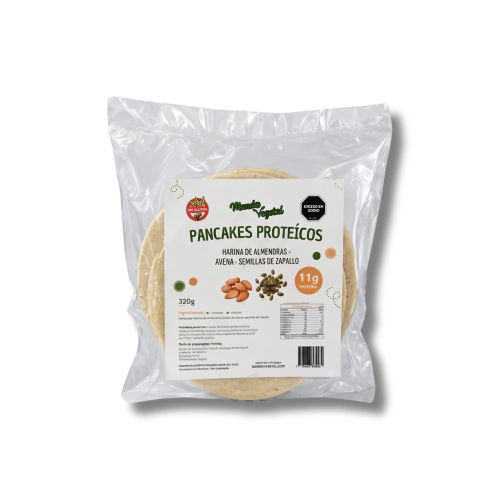 PANCAKES PROTEICOS "MUNDO VEGETAL" DE AVENA, ALMENDRA Y SEMILLAS DE ZAPALLO X 4U